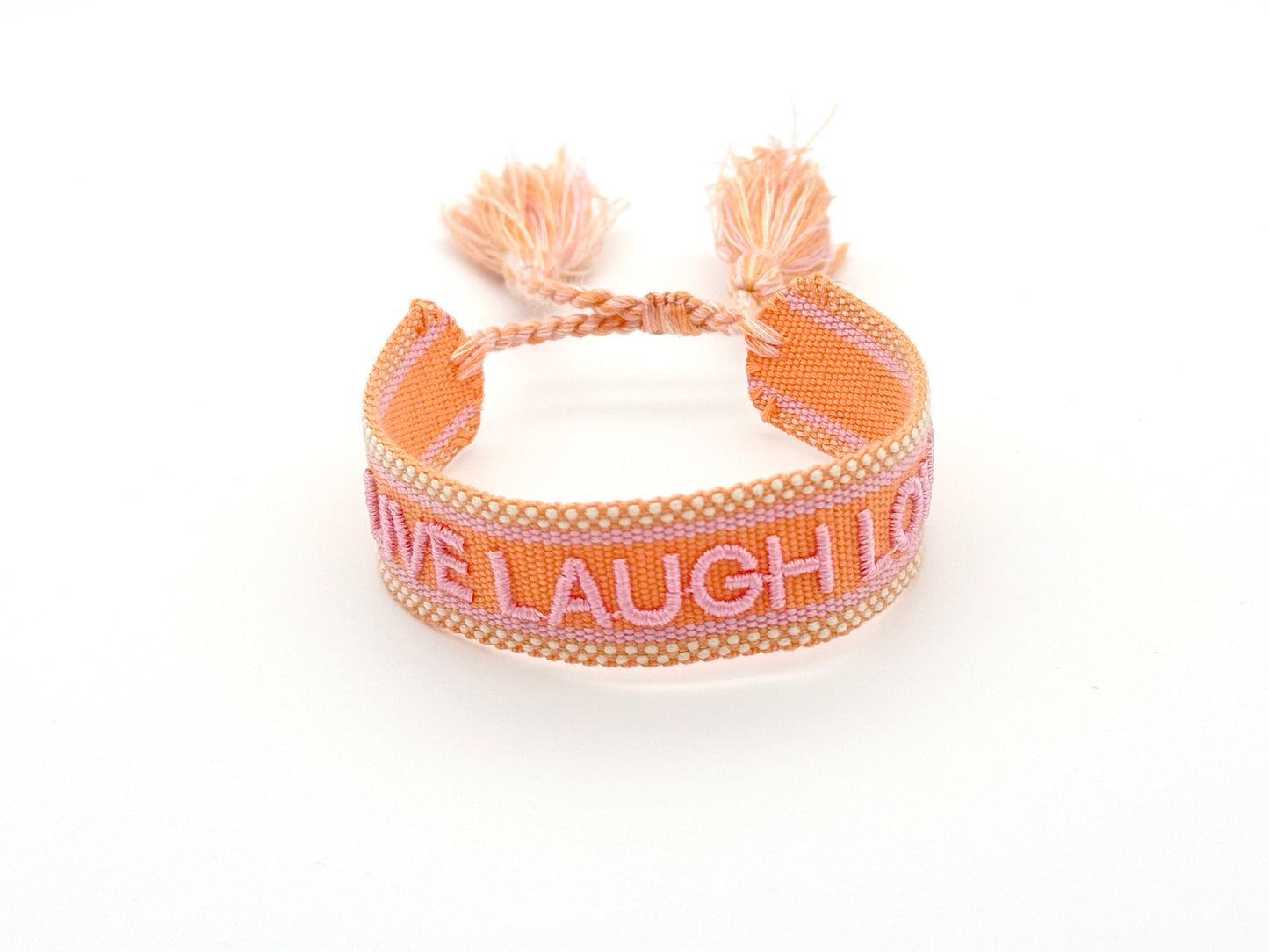 Stoffarmband edel gewebt im Boho Style "Live Laugh Love"