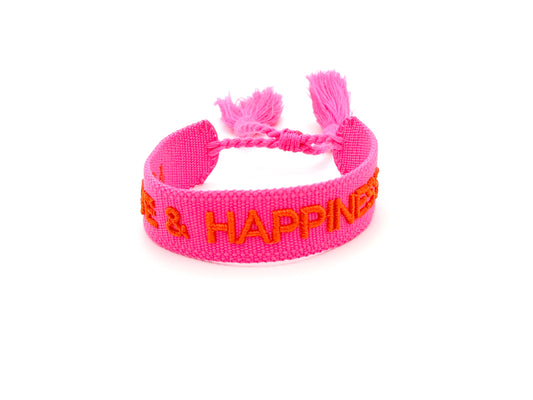 Stoffarmband edel gewebt im Boho Style Love & Happiness