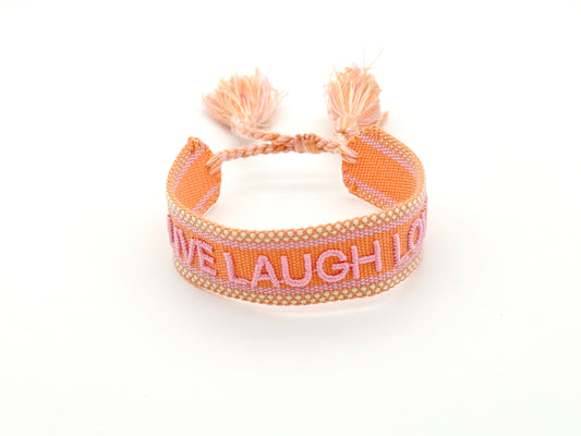 Stoffarmband edel gewebt im Boho Style "Live Laugh Love"